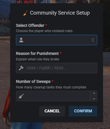 Community Service Menu